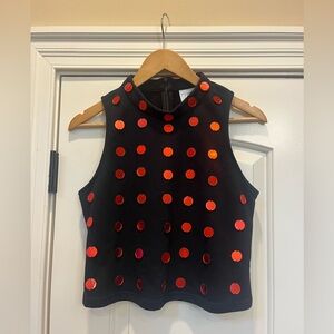 QUEEN OF SPARKLES Black Sleeveless Tank with Red Sequin Circles
